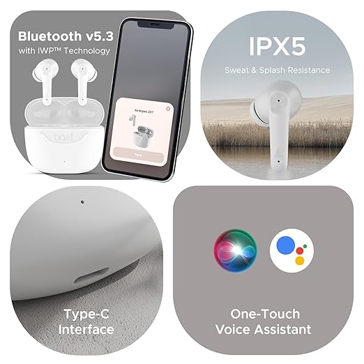 boAt Airdopes 207 TWS in Ear Earbuds with 50 Hrs Playtime,Bluetooth V5.3, USB Type-C Port & Ipx5(Ivory White)