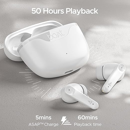 boAt Airdopes 207 TWS in Ear Earbuds with 50 Hrs Playtime,Bluetooth V5.3, USB Type-C Port & Ipx5(Ivory White)